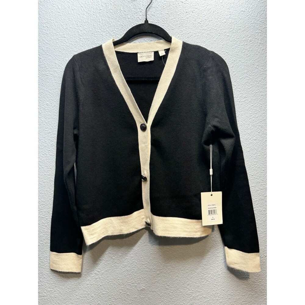 NEW Devotion By Cyrus Women's Black V-Neck Button Front Cardigan/Sweater, Sz S